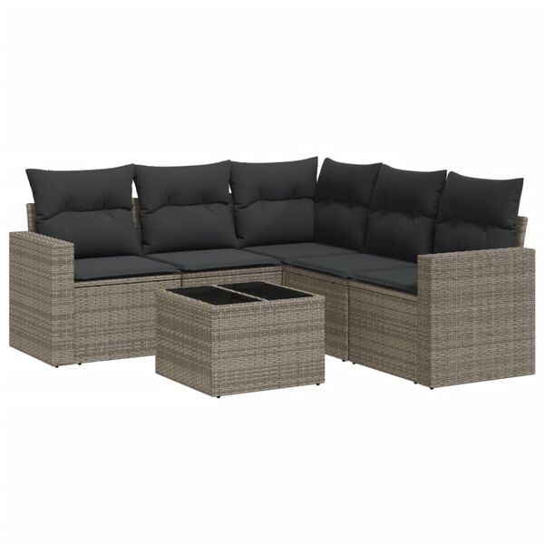 vidaXL 6-tlg. Garten-Sofagarnitur mit Kissen Grau Poly Rattan
