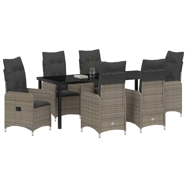 vidaXL Garten Essgruppe mit Kissen 7 pcs Grau Poly-Rattan