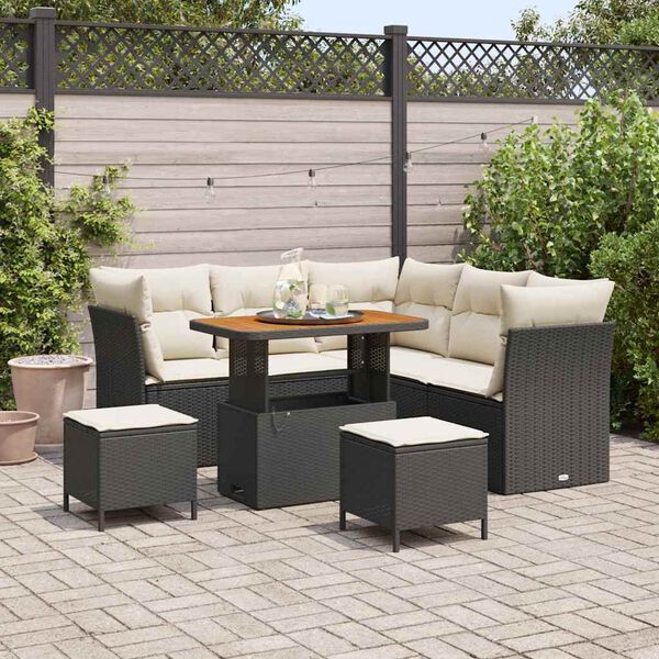 vidaXL Garten-Sofa-Set mit Kissen mit Speicher 8 pcs Schwarz und Creme
