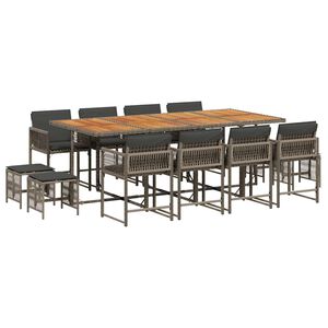 vidaXL 13-tlg. Garten-Essgruppe mit Kissen Grau Poly Rattan