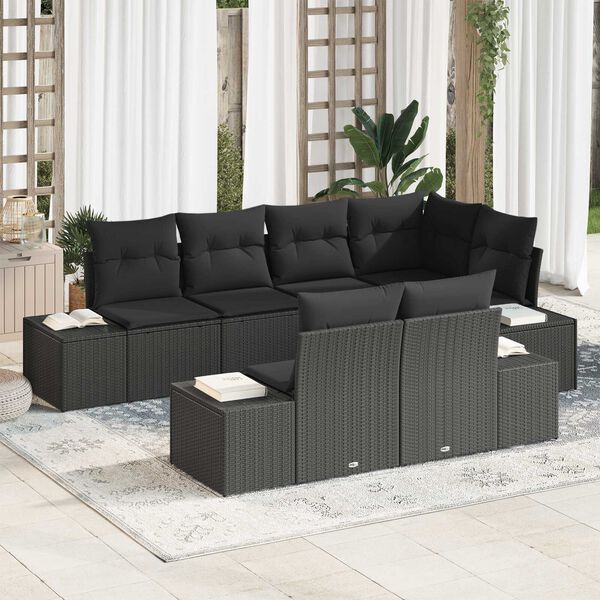 vidaXL Gartensofa-set mit Kissen 7 pcs Schwarz Poly-Rattan