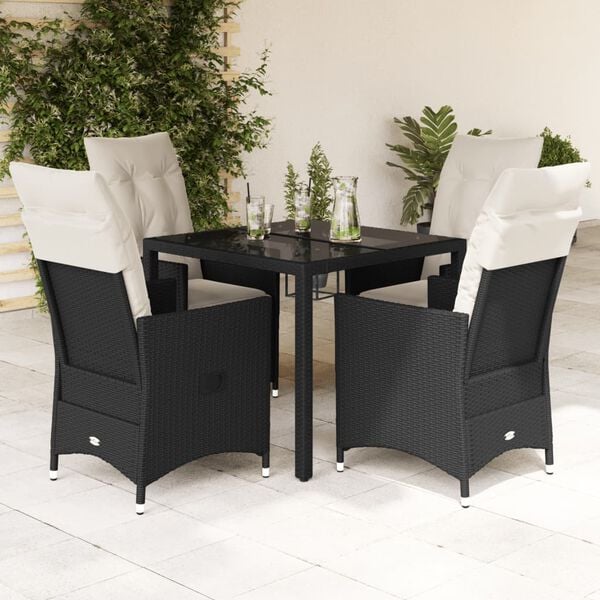 vidaXL 5-tlg. Garten-Essgruppe mit Kissen Schwarz Poly Rattan