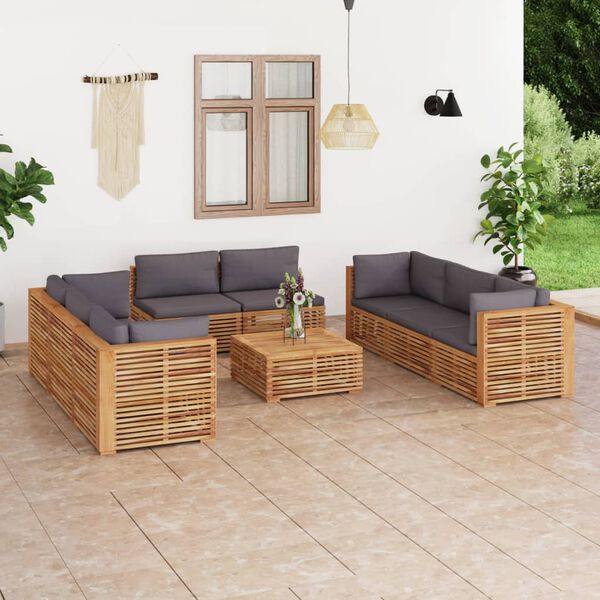 vidaXL 9-tlg. Garten-Lounge-Set mit Dunkelgrauen Kissen Teakholz