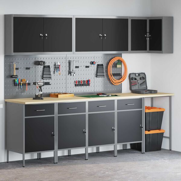 vidaXL Arbeitsschrankset mit Schubladen 12 pcs Schwarz und Grau