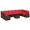 vidaXL Gartensofa-set mit Kissen 11 pcs Braun und Rot Poly-Rattan