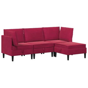 vidaXL Wohnzimmergarnitur mit Kissen mit Speicher 4 pcs Weinrot Samt
