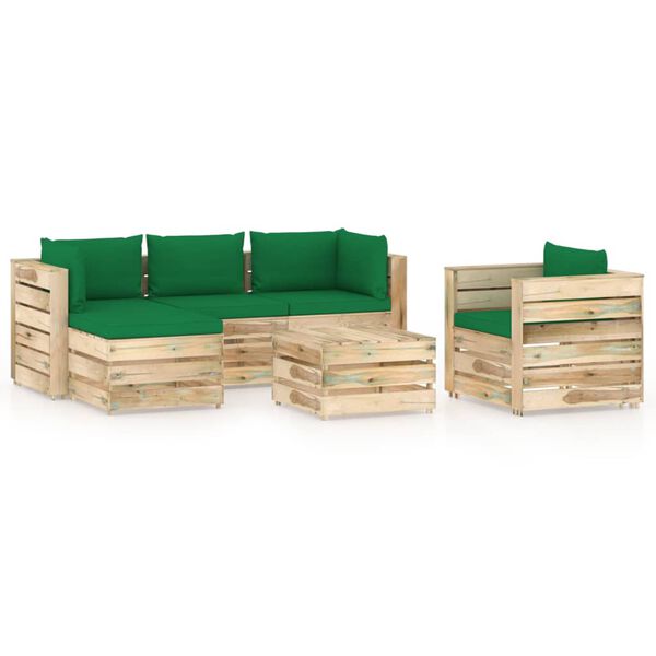 vidaXL 6-tlg. Garten-Lounge-Set mit Kissen Gr&uuml;n Impr&auml;gniertes Holz