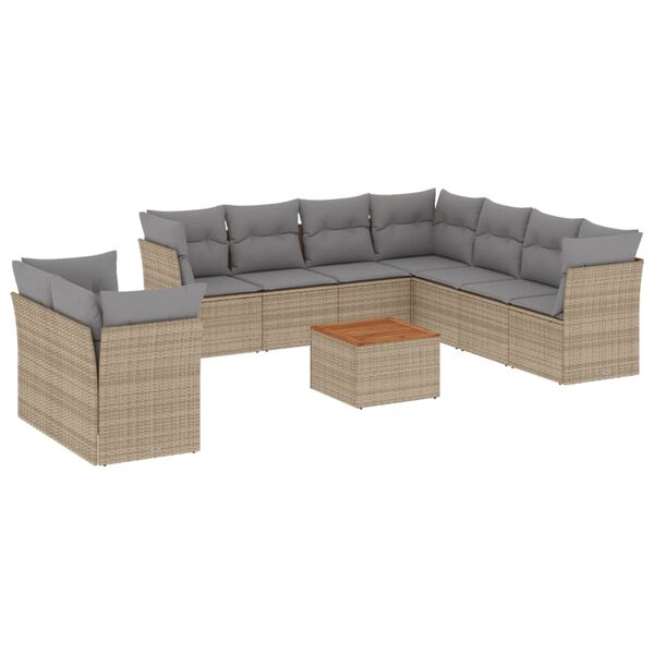 vidaXL 11-tlg. Garten-Sofagarnitur mit Kissen Beige Poly Rattan