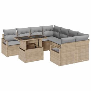 vidaXL Gartensofa-set mit Kissen mit Speicher 9 pcs Beige Poly Rattan