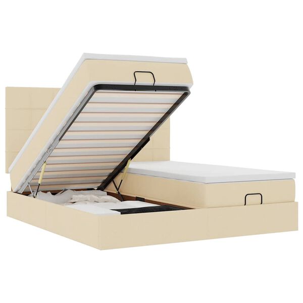 vidaXL Ottoman-Bett mit Matratzen & LEDs Creme 200x200 cm Stoff