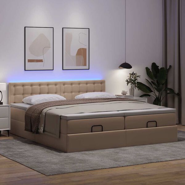 vidaXL Ottoman-Bett mit Matratzen LEDs Cappuccino 200x200cm Kunstleder