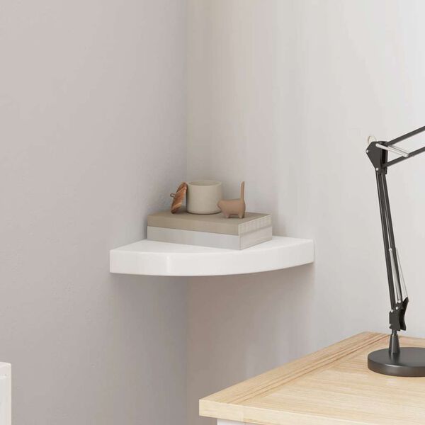 vidaXL Schwebendes Eckregal Hochglanz-Wei&szlig; 25x25x3,8 cm MDF