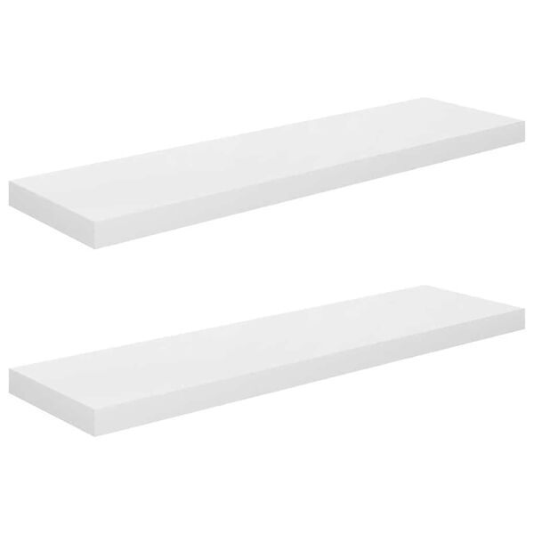 vidaXL Schweberegale 2 Stk. Hochglanz-Wei&szlig; 90x23,5x3,8 cm MDF