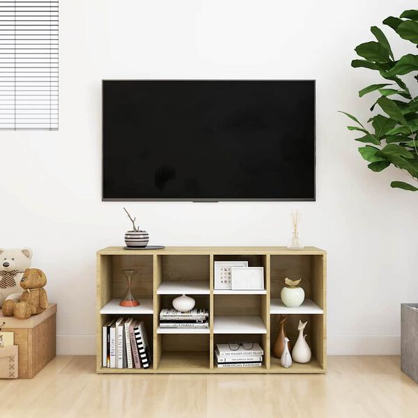 vidaXL Schuhbank Weiß und Sonoma-Eiche 103x30x55 cm Holzwerkstoff