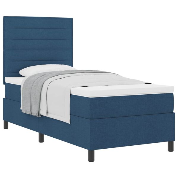 vidaXL Boxspringbett mit Matratze mit Kopfteil Blau 90 x 190 cm Stoff