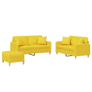 vidaXL 3-tlg. Sofagarnitur mit Kissen Hellgelb Stoff