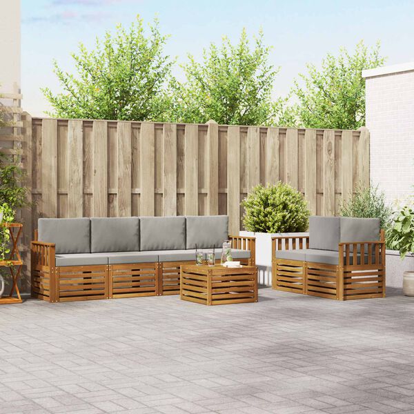 vidaXL Sofagarnituren 7 pcs Nat&uuml;rlich und Hellgrau Massivholz Akazie