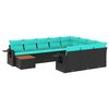 vidaXL 11-teiliges Gartensofa-Set mit Kissen, schwarzes Polyrattan