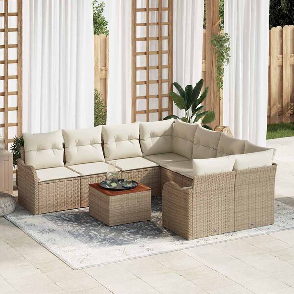 vidaXL Gartensofa-set mit Speicher 9 pcs Beige und Creme Poly-Rattan
