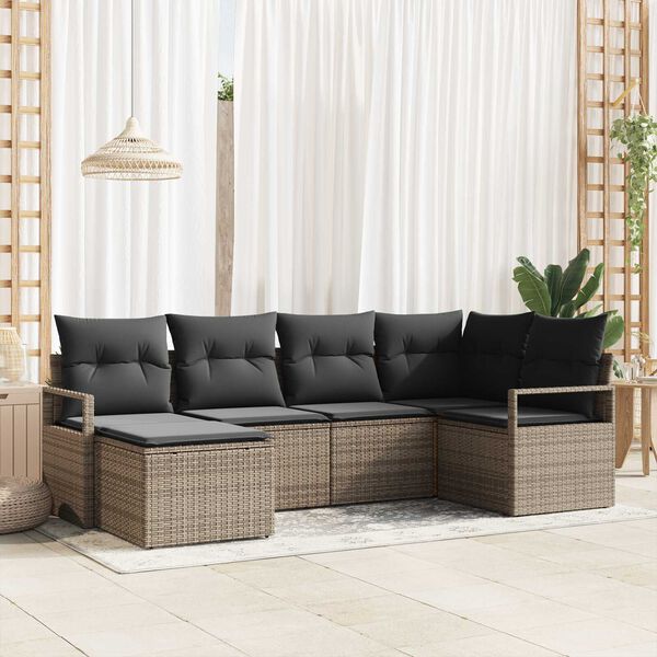 vidaXL Sofa Set mit Kissen mit Speicher 6 pcs Grau Poly-Rattan