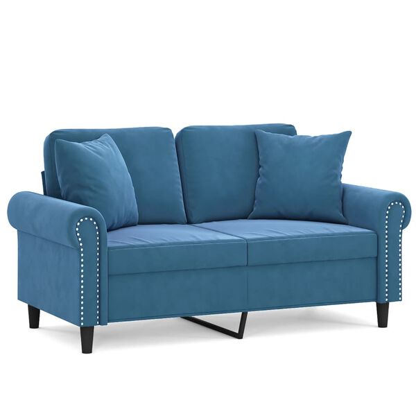 vidaXL 2-Sitzer-Sofa mit Zierkissen Blau 120 cm Samt