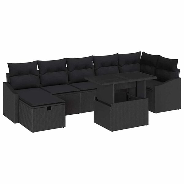 vidaXL Garten-Sofa-Set 8 pcs Schwarz Poly-Rattan