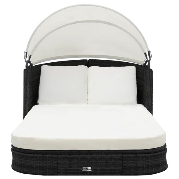 vidaXL Sonnenliege mit Dach Poly Rattan Schwarz