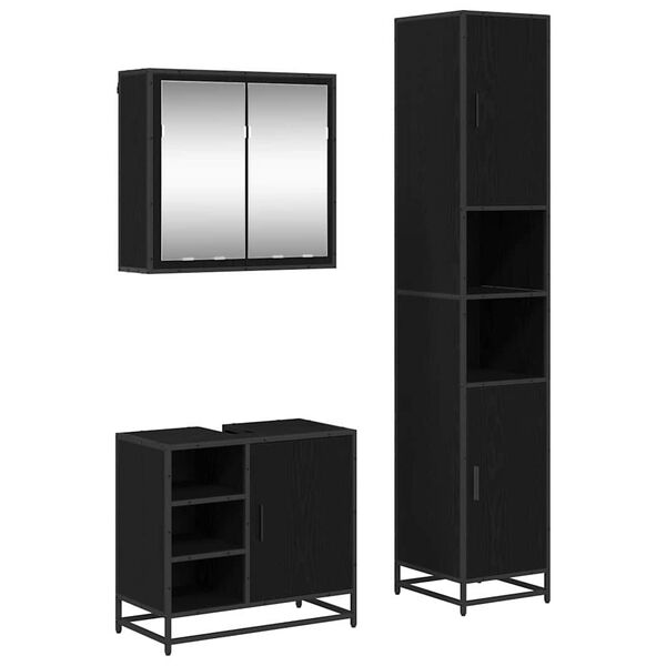 vidaXL Badezimmerm&ouml;bel-Set 3 pcs Schwarz Eichen-Optik Holzwerkstoff
