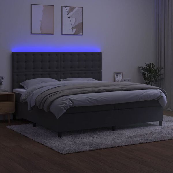 vidaXL Boxspringbett mit Matratze & LED Dunkelgrau 200x200 cm Samt