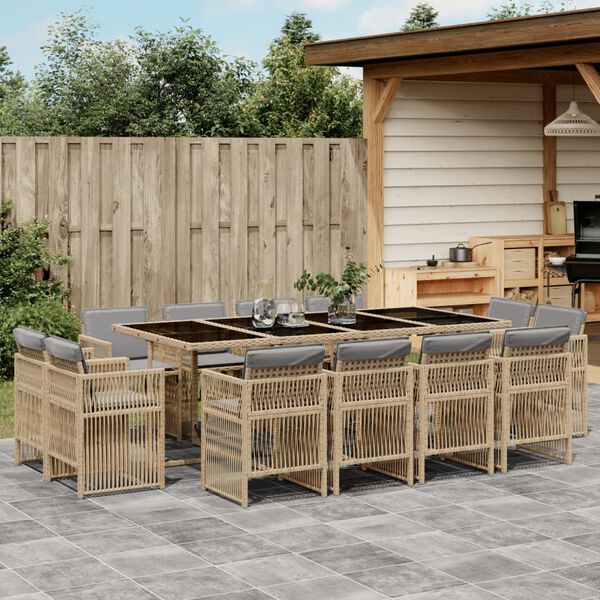 vidaXL 13-tlg. Garten-Essgruppe mit Kissen Beigemischung Poly Rattan