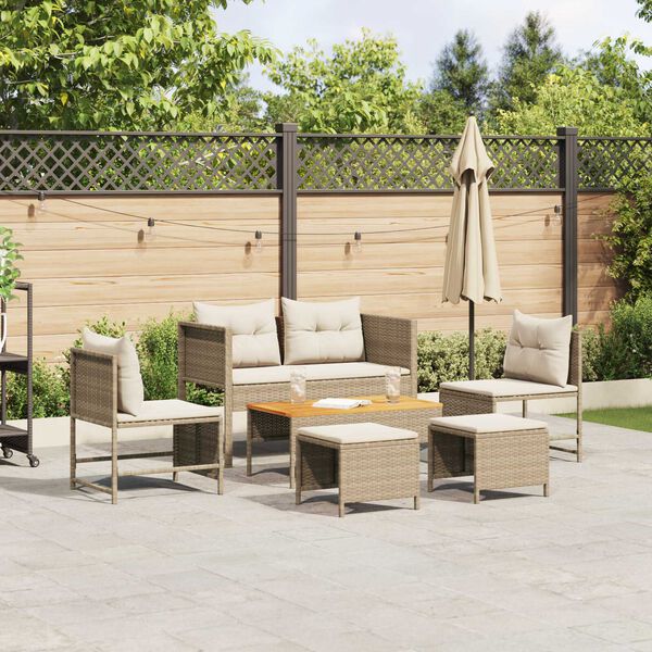 vidaXL Gartensofa-set mit Kissen 6 pcs Beige und Creme Poly-Rattan