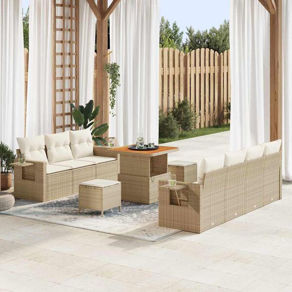 vidaXL Garten-Sofa-Set mit Kissen mit Speicher 10 pcs Beige und Creme
