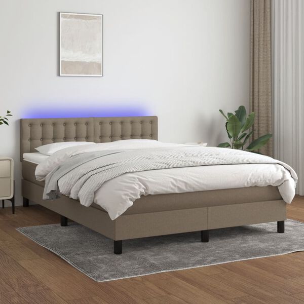 vidaXL Boxspringbett mit Matratze & LED Taupe 140x190 cm Stoff