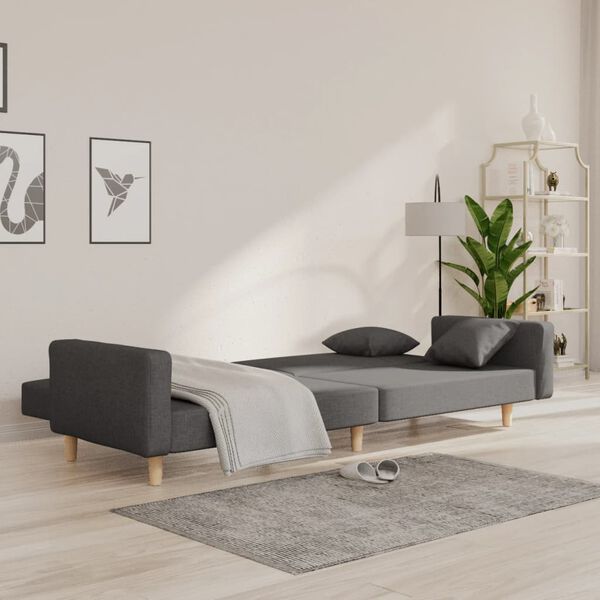 vidaXL Schlafsofa 2-Sitzer mit 2 Kissen Dunkelgrau Stoff