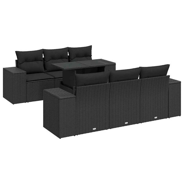 vidaXL 7-tlg. Garten-Sofagarnitur mit Kissen Schwarz Poly Rattan