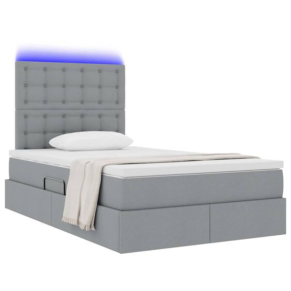 vidaXL Bett mit Stauraum und LED Hellgrau 120 x 190 cm Polyester