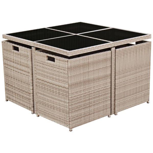 vidaXL 9-tlg. Garten-Essgruppe mit Auflagen Poly Rattan Beige