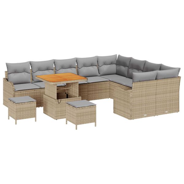 vidaXL Garten-Sofa-Set mit Kissen mit Kissen 12 pcs Beige und Hellgrau