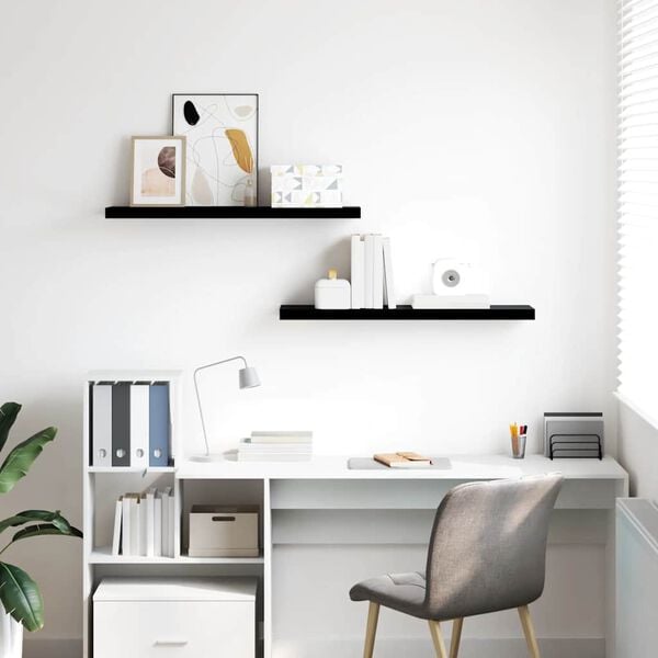 vidaXL Schweberegale 2 Stk. Hochglanz-Schwarz 90x23,5x3,8 cm MDF