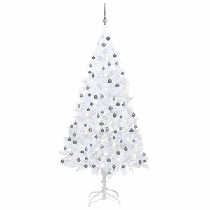 vidaXL K&uuml;nstlicher Weihnachtsbaum mit Beleuchtung & Kugeln Wei&szlig; 210 cm