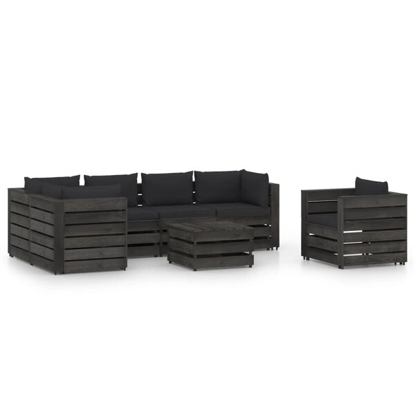 vidaXL 7-tlg. Garten-Lounge-Set mit Kissen Grau Impr&auml;gniertes Holz