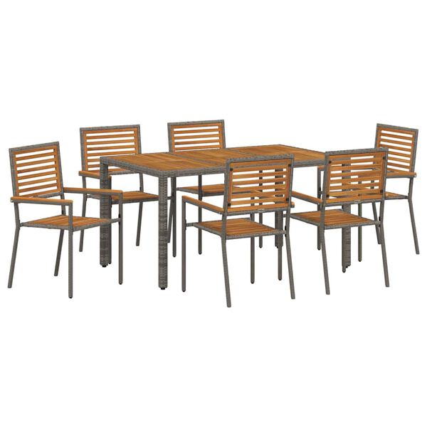 vidaXL Garten Essgruppe 7 pcs Grau und Braun Poly-Rattan