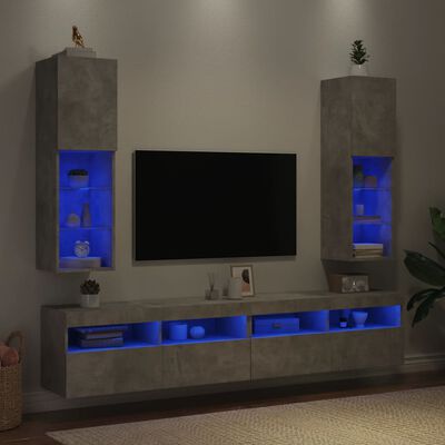 vidaXL TV-Schränke mit LED-Leuchten 2 Stk. Betongrau 30,5x30x102 cm