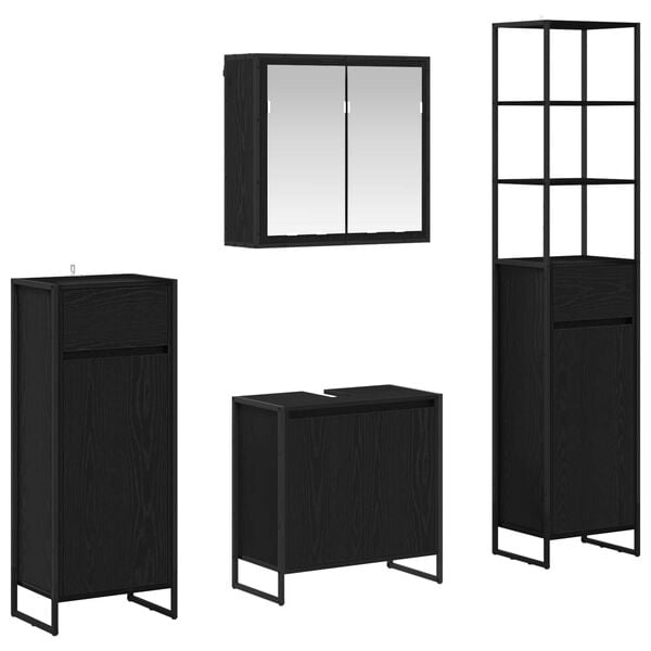 vidaXL Badezimmerm&ouml;bel-Set mit T&uuml;r Schwarz Eichen-Optik Holzwerkstoff