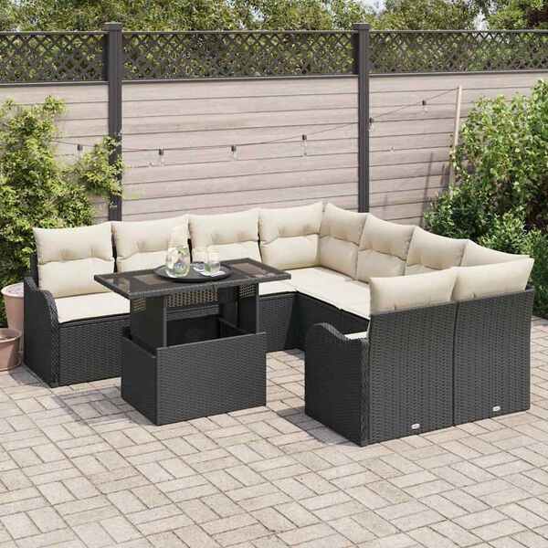 vidaXL Gartensofa-set mit Kissen 9 pcs Schwarz Poly-Rattan