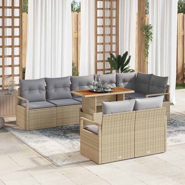 vidaXL Garten-Sofa-Set mit Kissen mit Kissen 9 pcs Beige und Grau