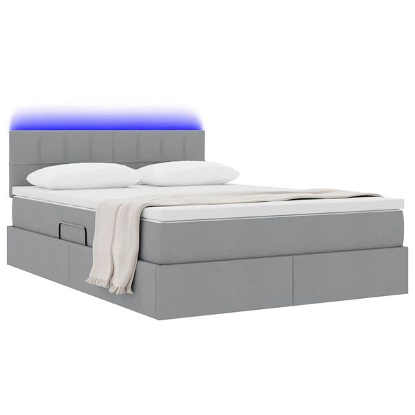 vidaXL Bett mit Stauraum und LED mit LED Hellgrau 140 x 200 cm Stoff