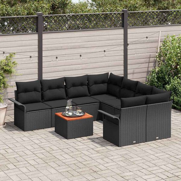 vidaXL Gartensofa-set mit Speicher 9 pcs Schwarz Poly-Rattan