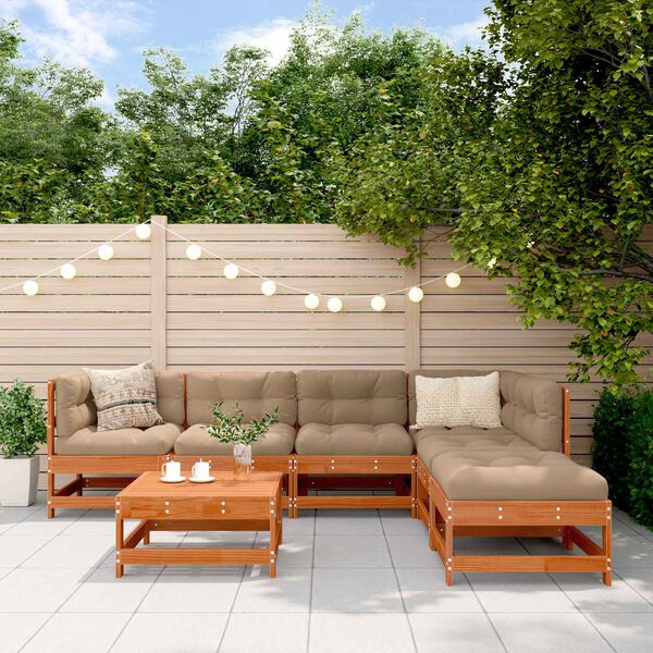 vidaXL Garten-Lounge-Set 7 pcs Wachsbraun Massives Kiefernholz