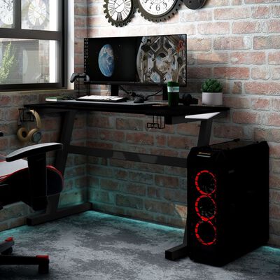 vidaXL Gaming-Schreibtisch mit LED und Z-Gestell Schwarz 90x60x75 cm